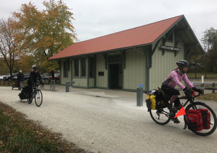 Riders Passing Rocheport Depot 2017-10-27