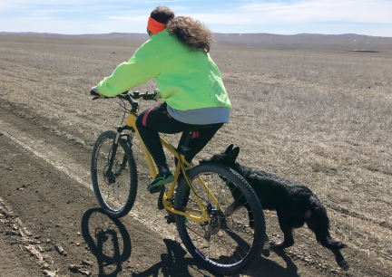 Tabaliah with Marna Biking on Prairie 2017-03-18